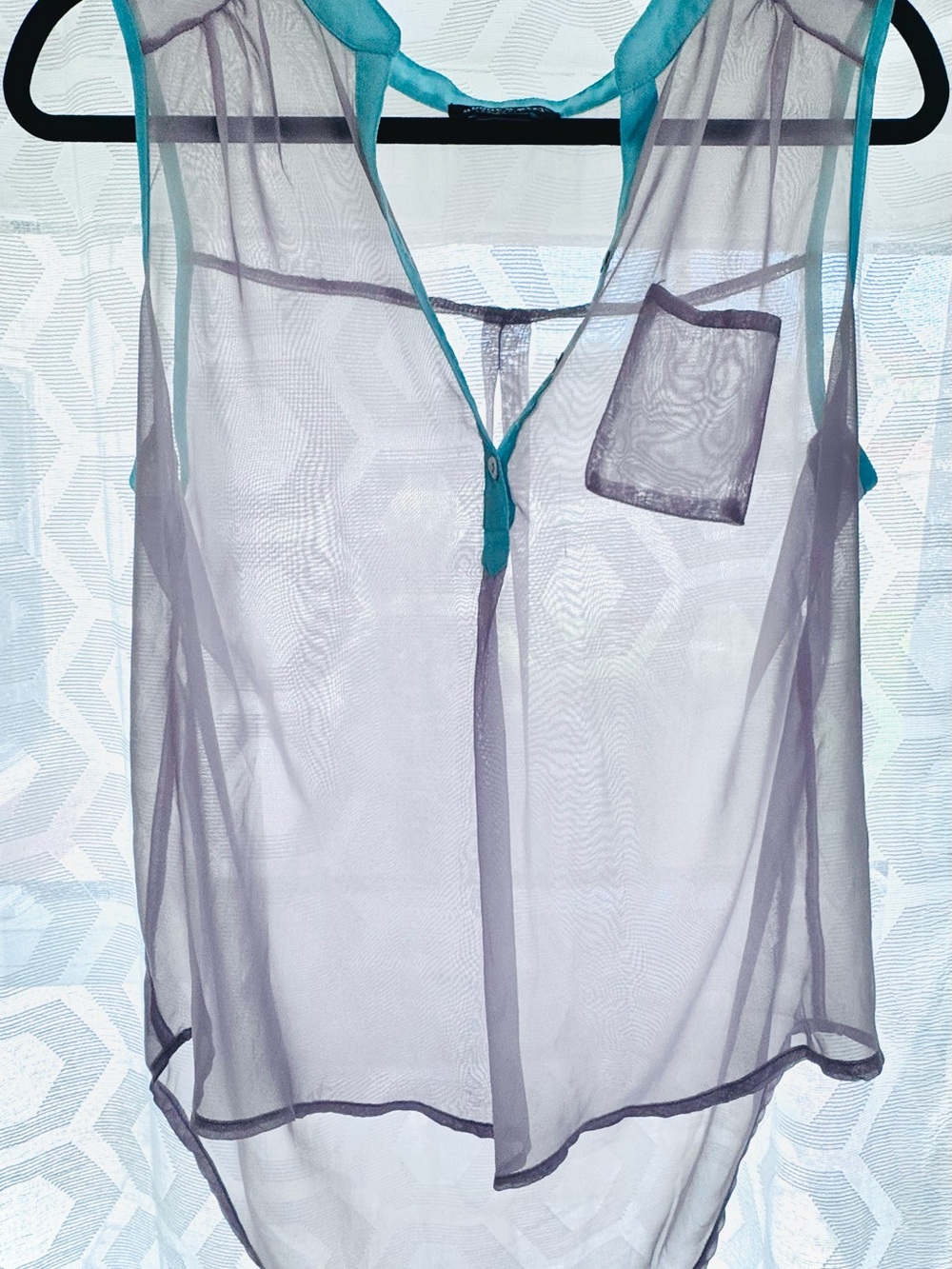 About A Girl Sheer Mesh Chemise in Gray with Turquoise Trim